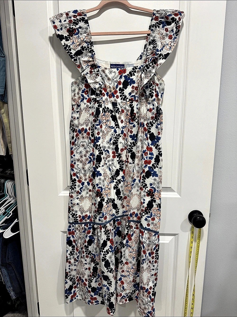 Ros Garden Floral Maxi Dress in White & Blue Size Small